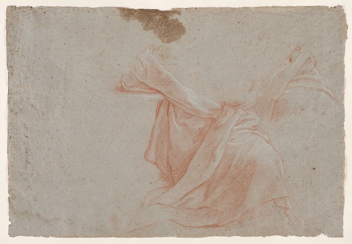 Double-sided Sheet: (recto) Study of Draperies; (verso) Study of a Standing Female Nude in a Beckoning PoseTurned toward Left. — Giacomo Zoboli