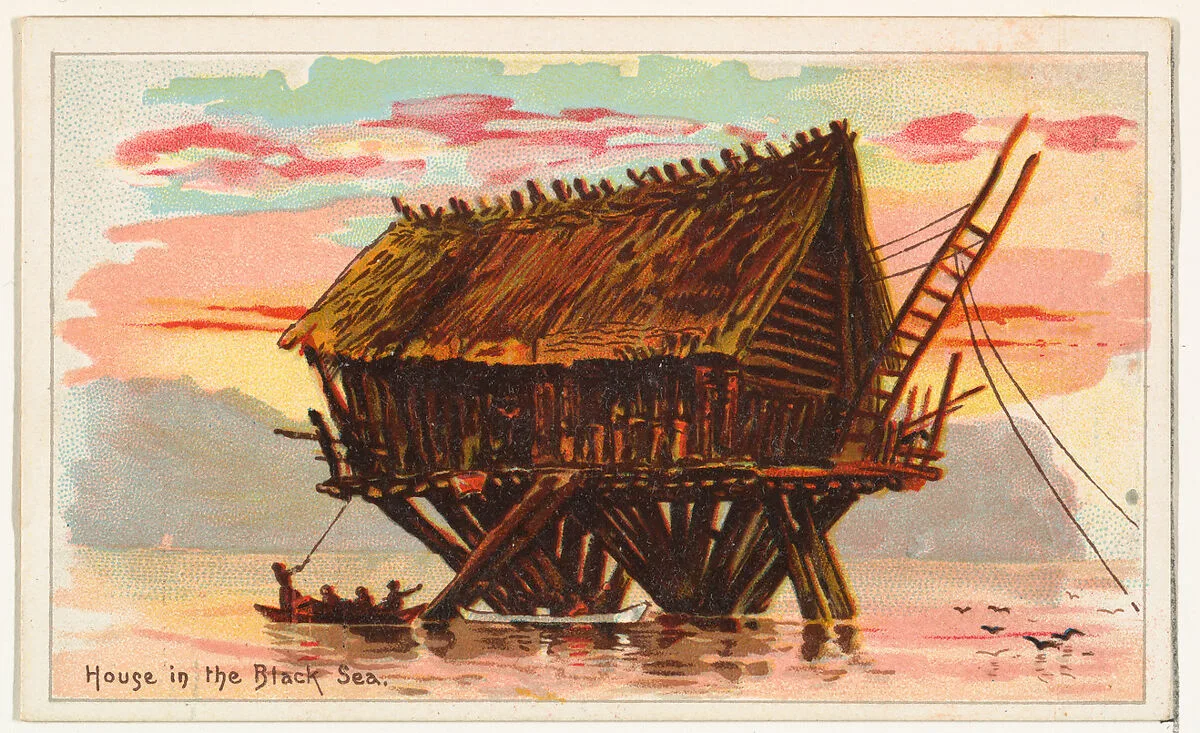 House in the Black Sea, from the Habitations of Man series (N113) issued by W. Duke, Sons & Co. to promote Honest Long Cut Smoking and Chewing Tobacco — The Giles Company|W. Duke, Sons & Co.|American Tobacco Company