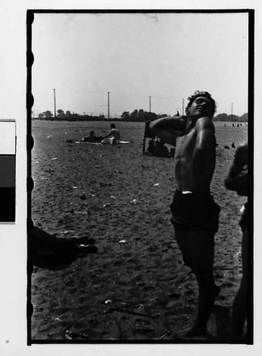 [Two 35mm Film Frames: Sunbathers and Shoreline, Coney Island?, New York]