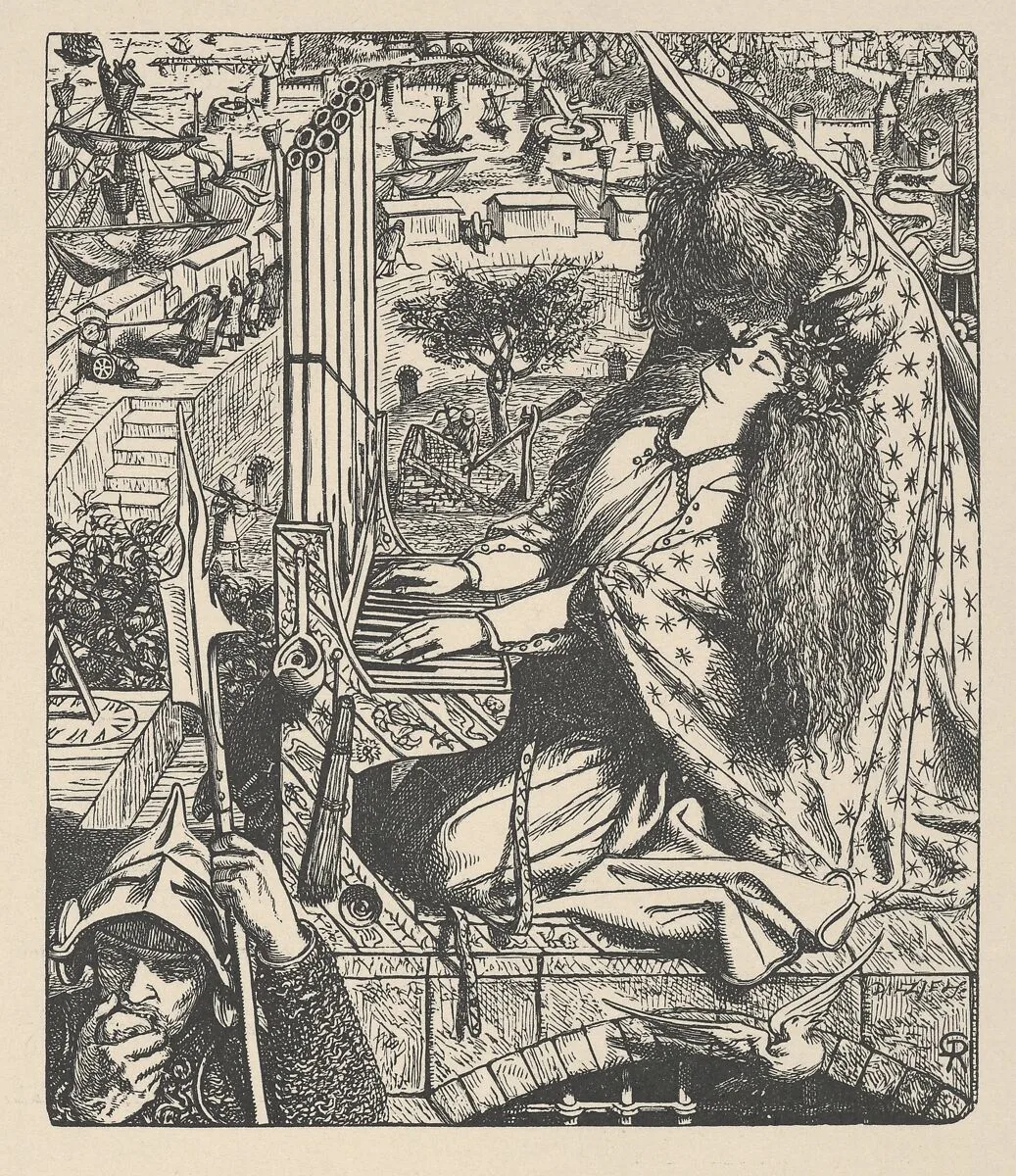 St. Cecily / Cecilia (Illustration for The Palace of Art in Tennyson's Poems, New York, 1903) — Dante Gabriel Rossetti|Dalziel Brothers