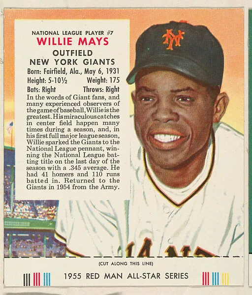 Willie Mays, from the Major League Baseball series (T235), issued by Red Man Chewing Tobacco — Red Man Chewing Tobacco