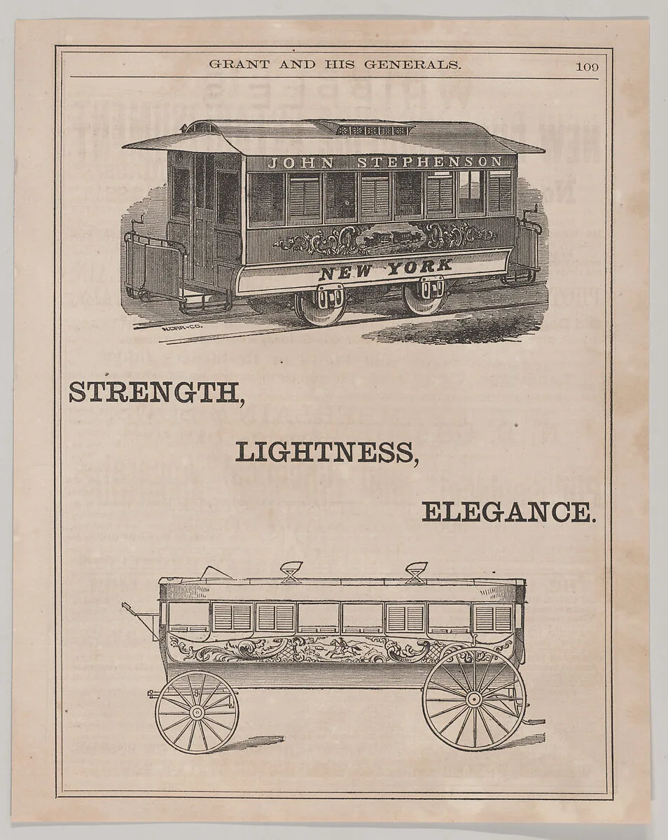 Advertisement for Street Car and Omnibus made by John Stephenson of New York — John Durand III