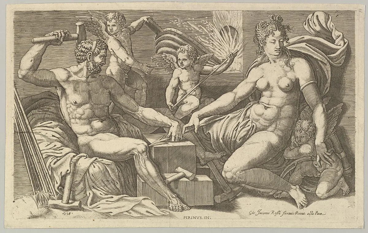 Venus and Vulcan at the Forge — Giorgio Ghisi|Perino del Vaga (Pietro Buonaccorsi)
