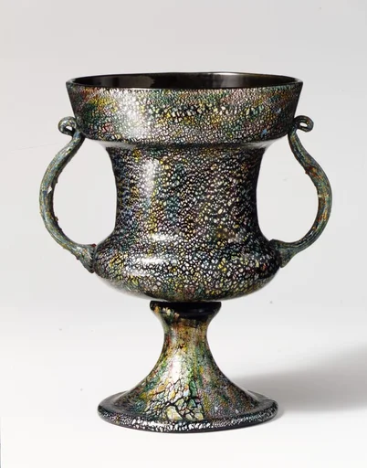 Olive glass cup with iridescent effect
