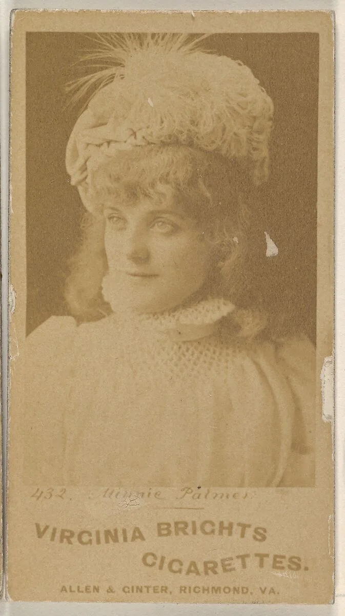 Card 432, Minnie Palmer, from the Actors and Actresses series (N45, Type 1) for Virginia Brights Cigarettes — Allen & Ginter