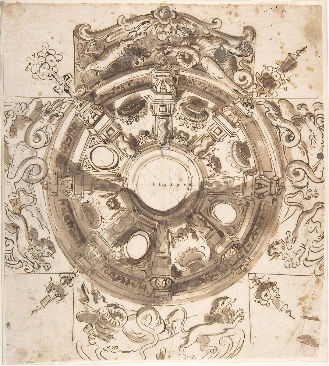 Study for a Ceiling Decoration — Anonymous, Italian, Roman-Bolognese, 17th century