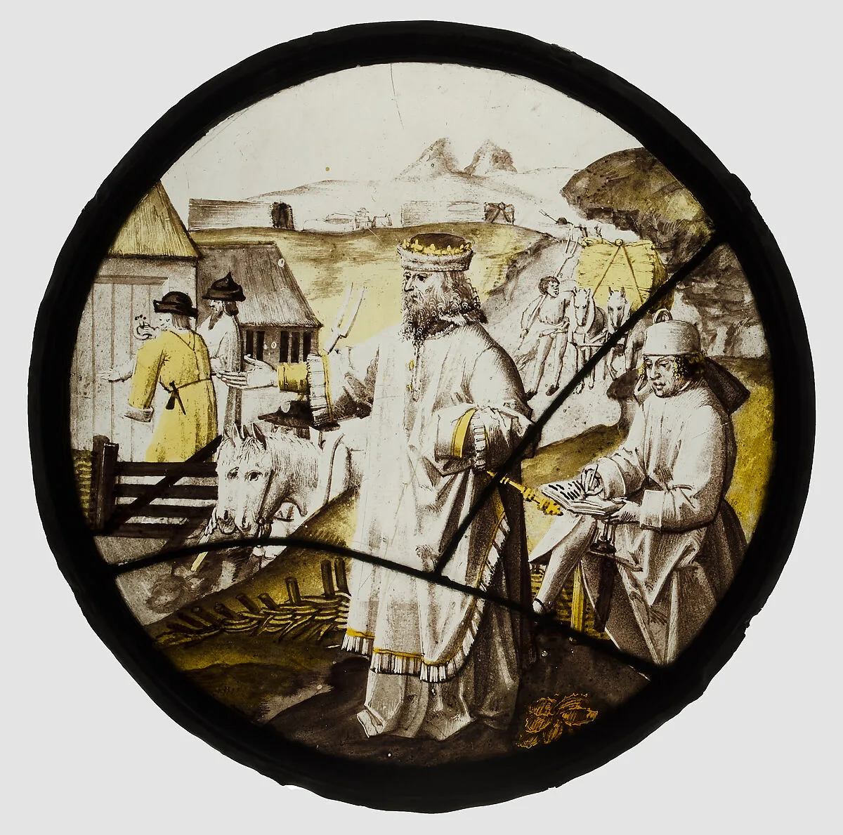 Roundel with Joseph Buying Corn in Egypt — Unknown