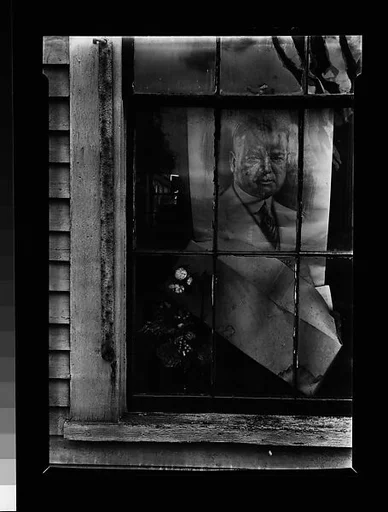 [Flowers and Poster of Herbert Hoover in House Window, Wellfleet, Massachusetts]