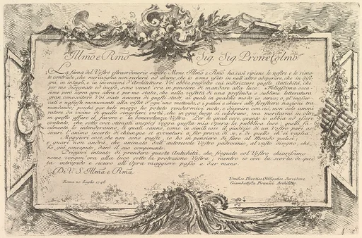 Dedication to Giovanni Bottari (Dédicace à Bottari), from "Antichità Romane de' Tempi della Repubblica, e de' primi Imperatori"