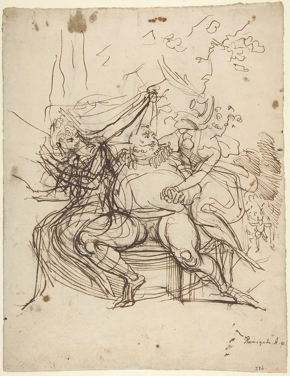 Falstaff with Mrs. Ford and Mrs. Page (Shakespeare, The Merry Wives of Windsor, Act 5, Scene 5) — Henry Fuseli|William Shakespeare