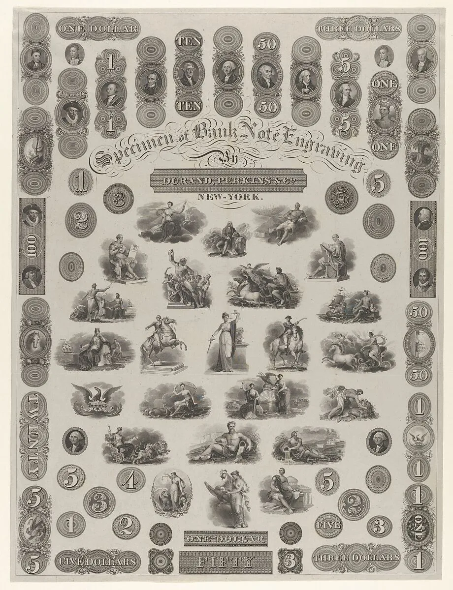 Specimen Sheet of Bank Note Engraving — Asher Brown Durand|Durand, Perkins, and Company