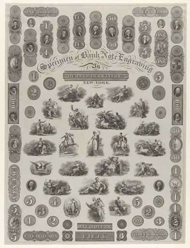 Specimen Sheet of Bank Note Engraving