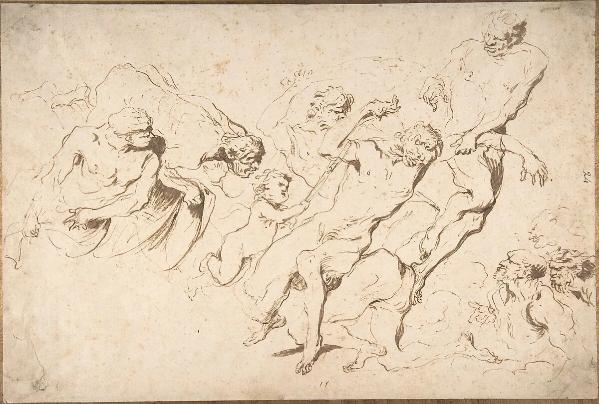 Fantastic Subject: Five Nude Male Figures Punishing Another — Giovanni Benedetto Castiglione (Il Grechetto)