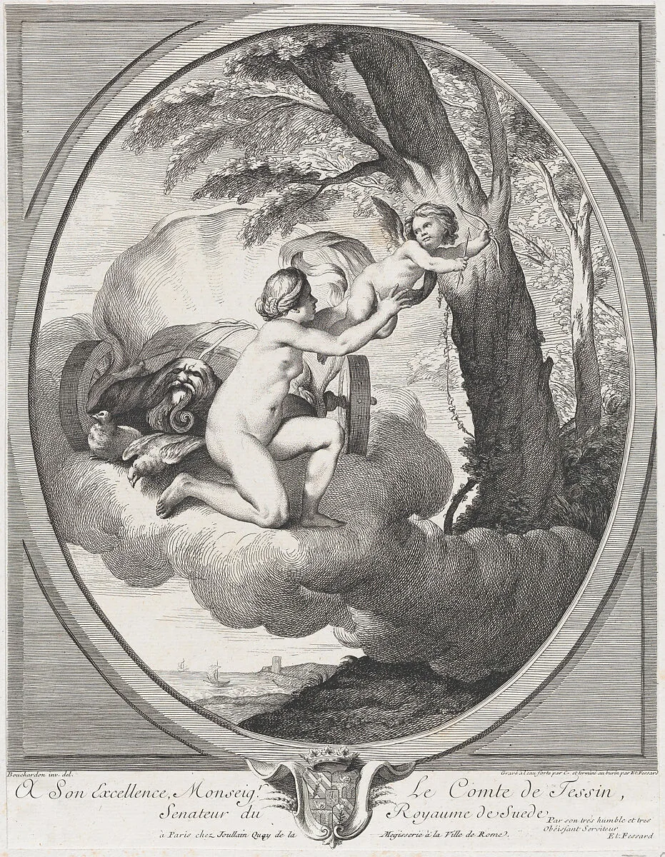 Venus and Cupid on a Cloud — Johann Justin Preissler|Georg Martin Preissler|Edme Bouchardon