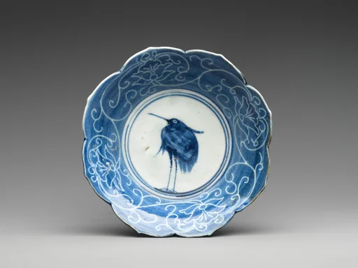 染付白鷺文鉢|Deep Dish with Egret (from a set of ten)