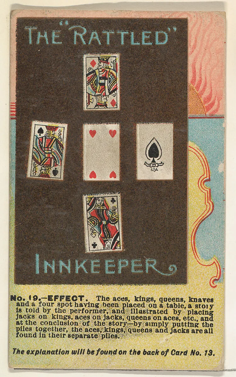 Number 19, The Rattled Innkeeper, from the Tricks with Cards series (N138) issued by W. Duke, Sons & Co. to promote Honest Long Cut Tobacco — The Giles Company|W. Duke, Sons & Co.