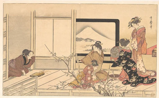 喜多川歌麿画 『男踏歌』 鶯の餌すり|“Preparing Food for the Warbler,” from the album Men’s Stamping Dance (Otoko dōka, uguisu no esa suri)