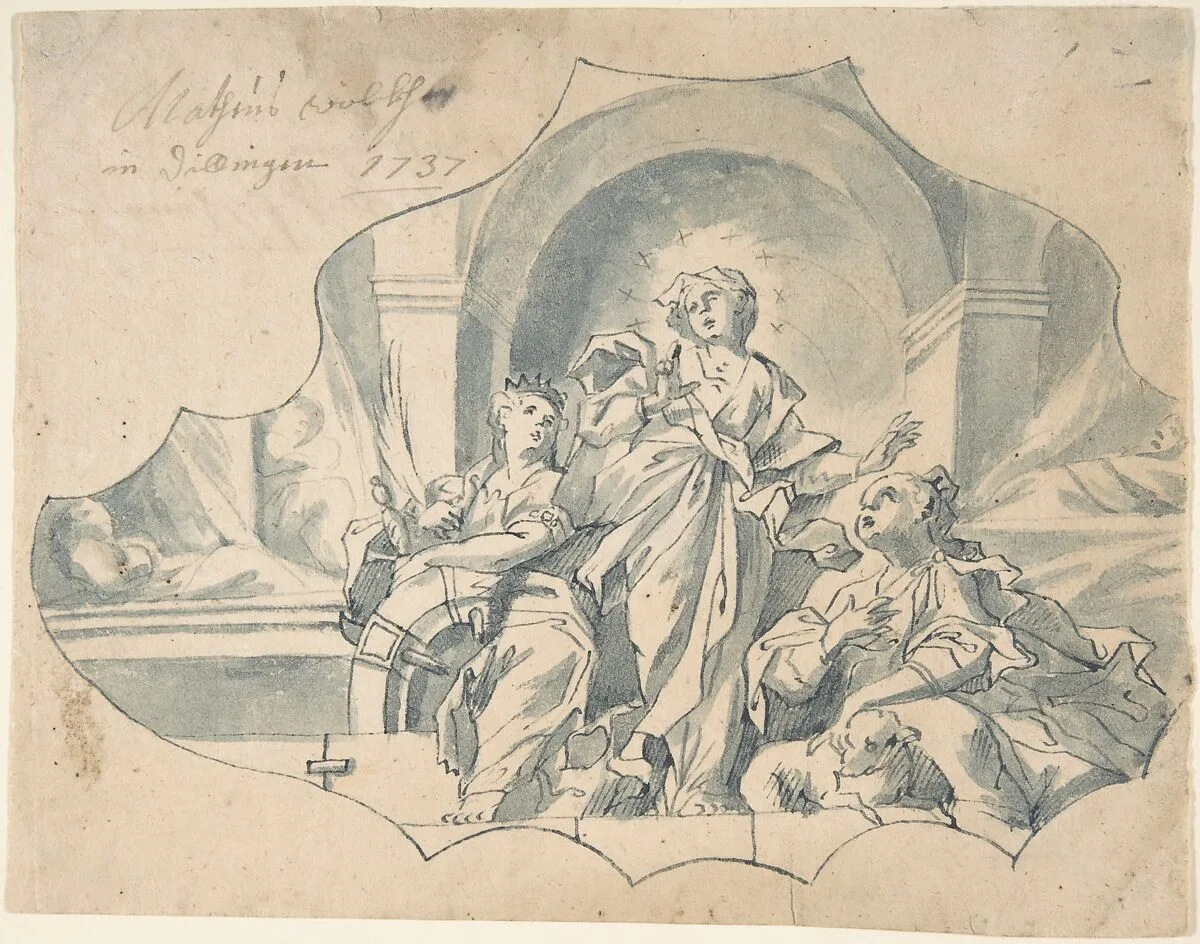 Design for a Ceiling showing the Virgin, Catherine, and Agnes — Matthias Wolf|Matthais Wolcker