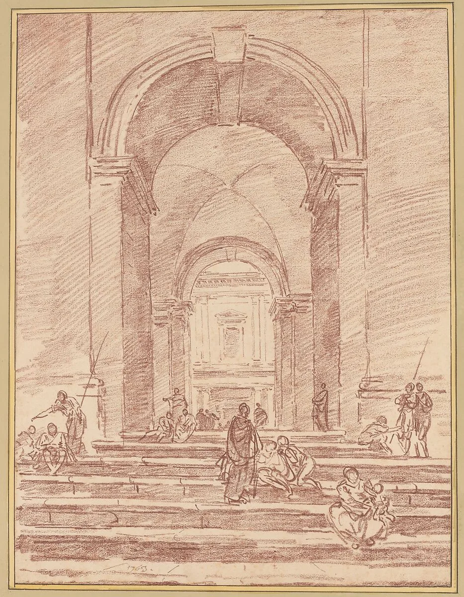 Figures in a Roman Arcade — Hubert Robert
