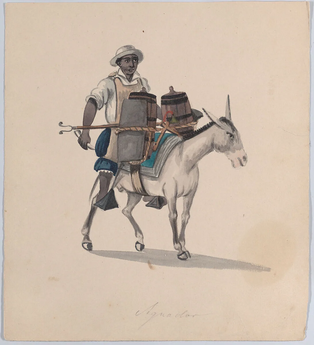 A watercarrier riding a donkey, from a group of drawings depicting Peruvian dress — Francisco (Pancho) Fierro