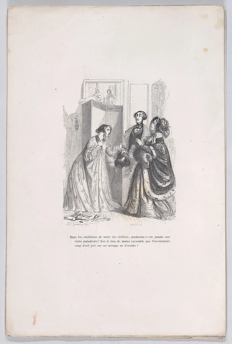 "Did anyone ever forgive an awkward visit?" from the Little Miseries of Human Life — Brugnot|J. J. Grandville|Henri Fournier|Paul-Emile-Daurand Forgues