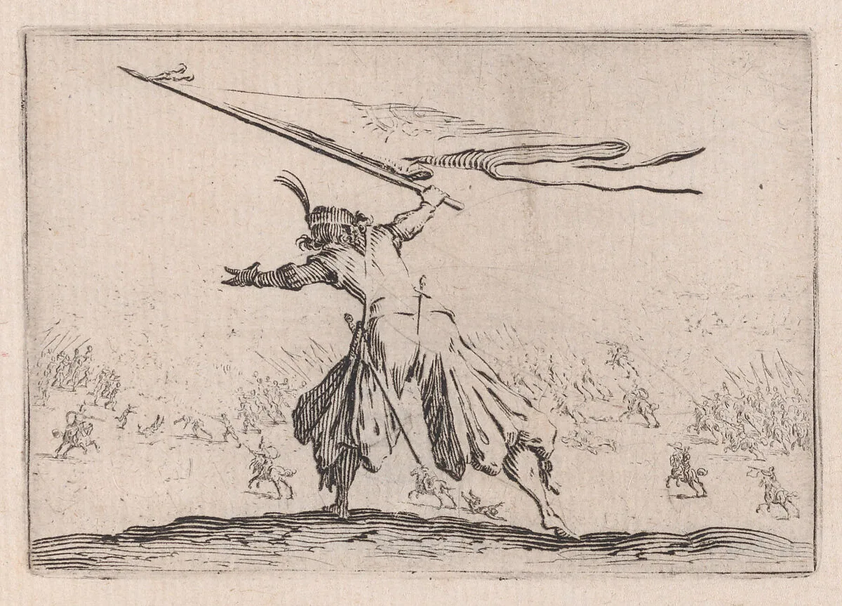 Le Porte-Étendard (The Standard Bearer), from Les Caprices Series B, The Nancy Set — Jacques Callot|Lorenzo de' Medici