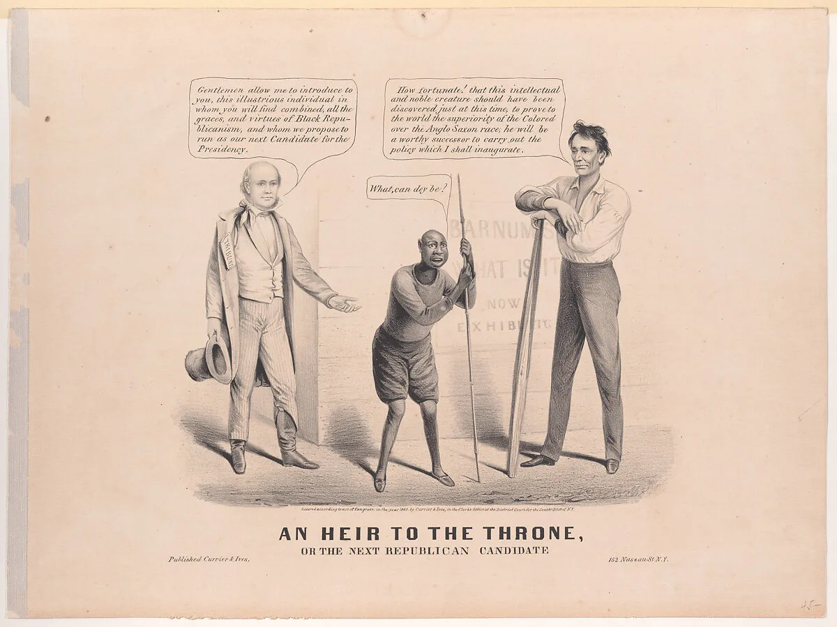 An Heir to the Throne, Or the Next Republican Candidate — Phineas Taylor Barnum|Louis Maurer|Currier & Ives|Abraham Lincoln|Horace Greeley