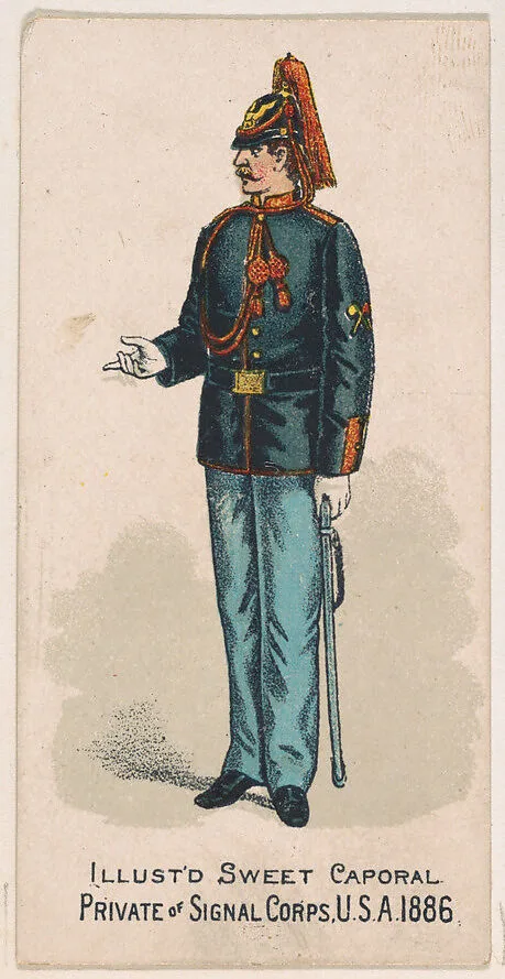 Private, Signal Corps, United States Army, 1886, from the Military Series (N224) issued by Kinney Tobacco Company to promote Sweet Caporal Cigarettes — Kinney Brothers Tobacco Company