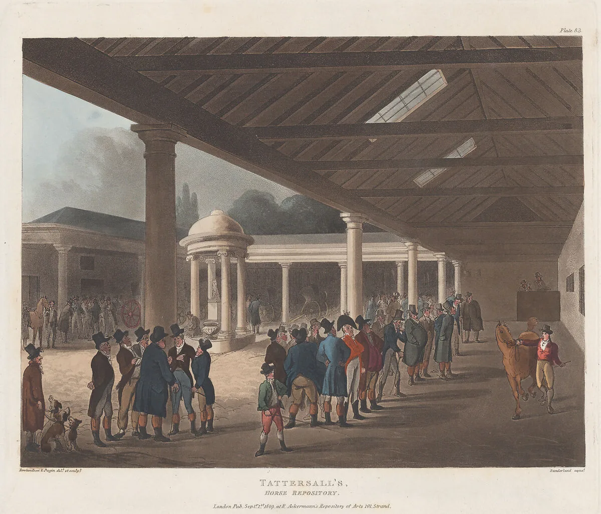 Tattersall's, Horse Repository, Hyde Park Corner — Thomas Rowlandson|Auguste Charles Pugin|Rudolph Ackermann, London|Thomas Sutherland