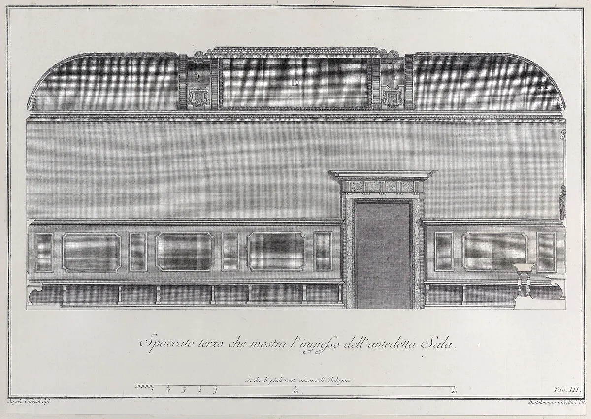 Plate 3: cross-section of the Hall of the Institute of Bologna — Bartolomeo Crivellari|Angelo Carboni|Giampietro Zanotti