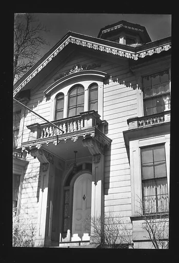 [Entry Porch and Roof Trim Detail of Gothic Revival House, Cambridge, Massachusetts]