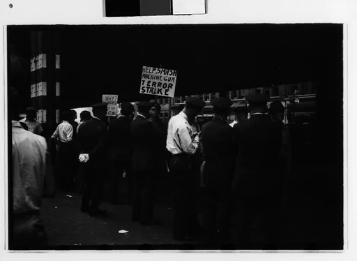 [Two 35mm Film Frames: Picket Line on Waterfront, New York City]