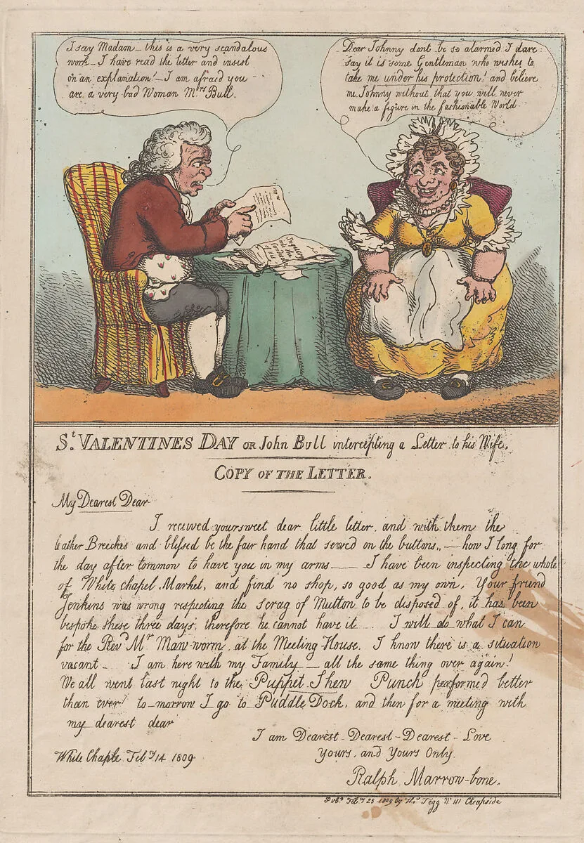 St. Valentine's Day or John Bull intercepting a Letter to his Wife — Thomas Rowlandson|Thomas Tegg