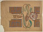 Panel with Flowers and Pods Between Pairs of Gold Rectangles with Blue Scrolls — Anonymous, French, 20th century