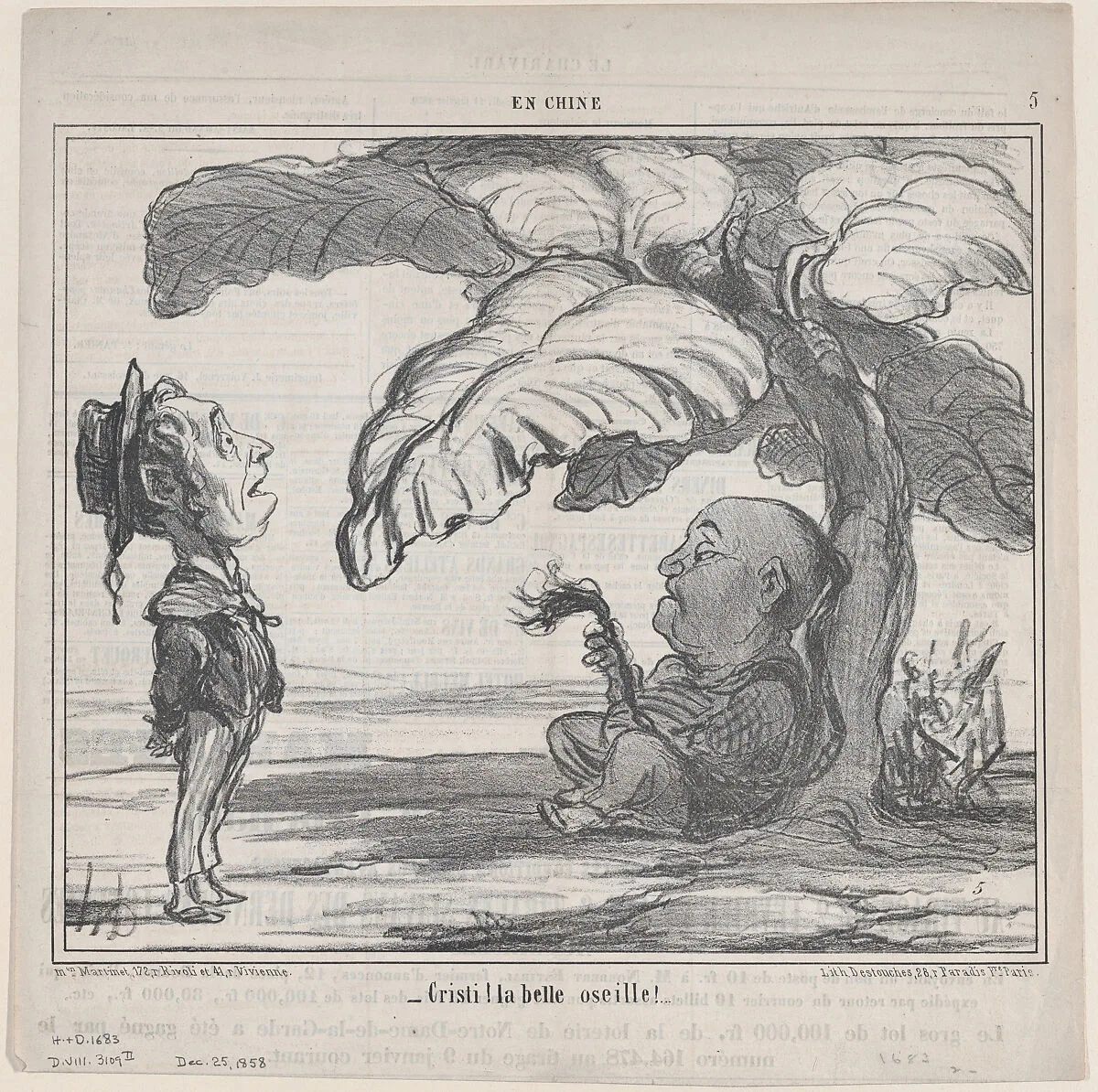 Cristi! la belle oseille!, from En Chine, published in Le Charivari, December 25, 1858 — Aaron Martinet|Honoré Daumier|Destouches