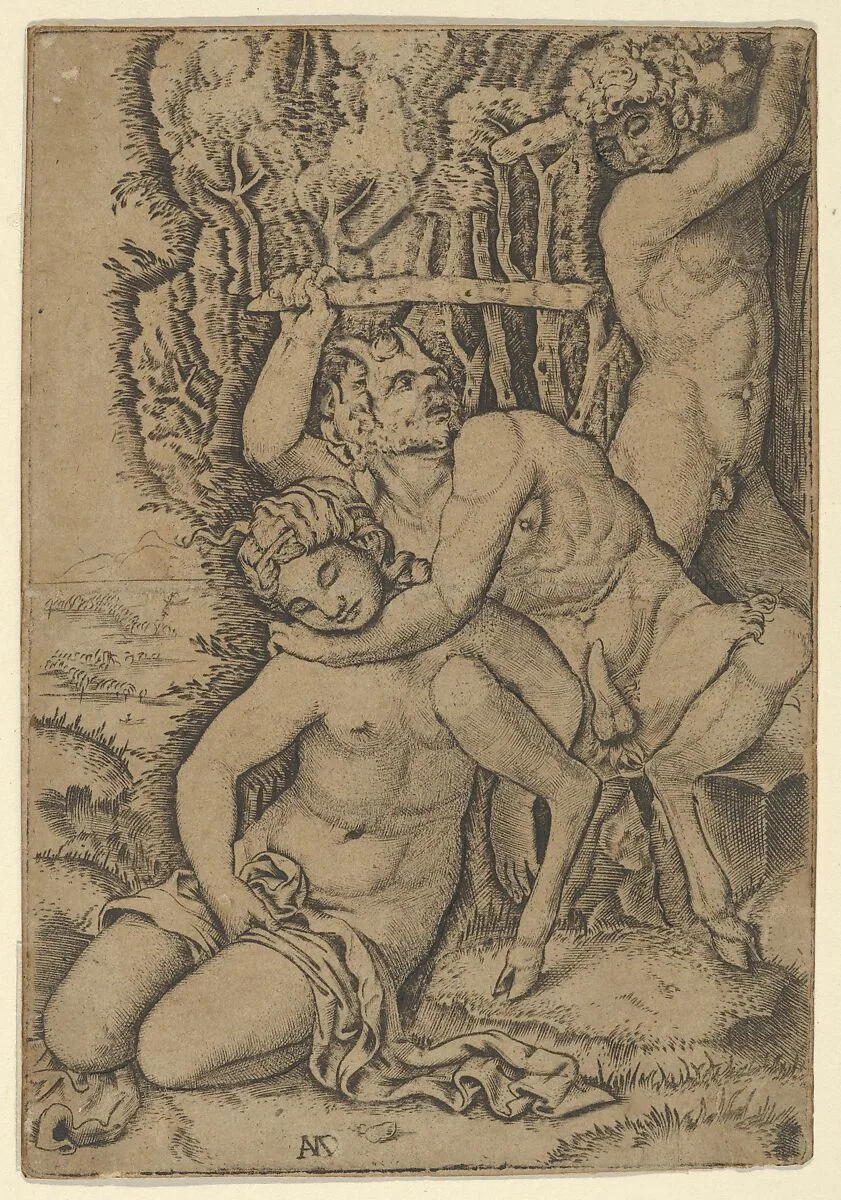 A satyr fighting for a nymph — Francesco Francia|Marcantonio Raimondi