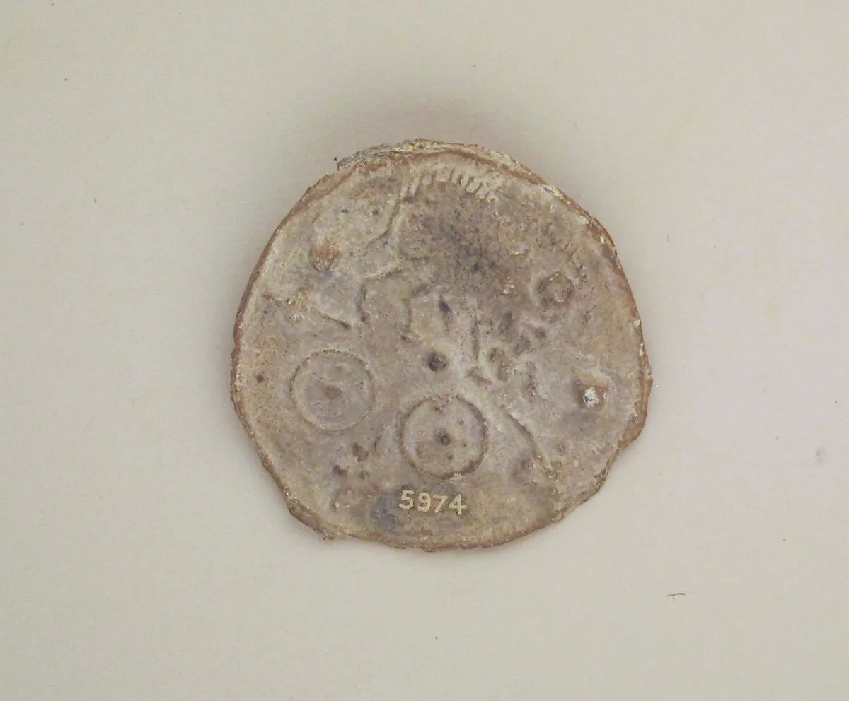 Lead votive roundel with table offerings — Unknown