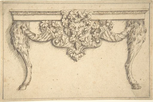 Design for a table with a cat mask and goat legs