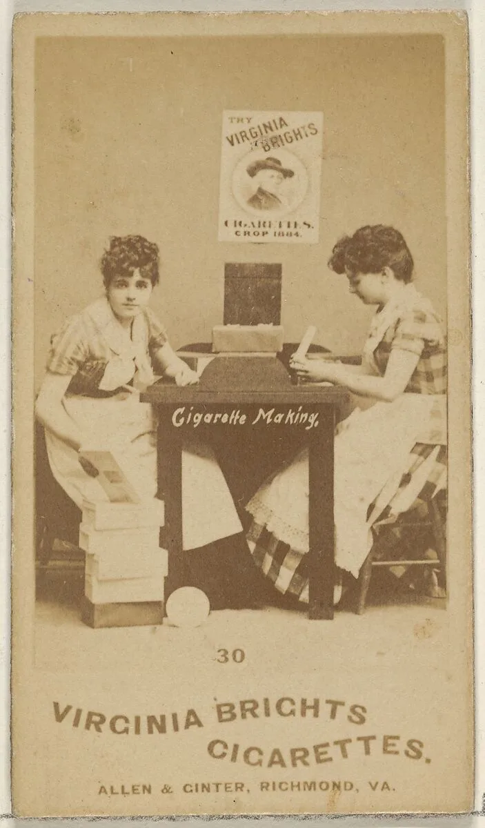 Card 30, from the series, Cigarette Making Girls (N46) for Virginia Brights Cigarettes — Allen & Ginter