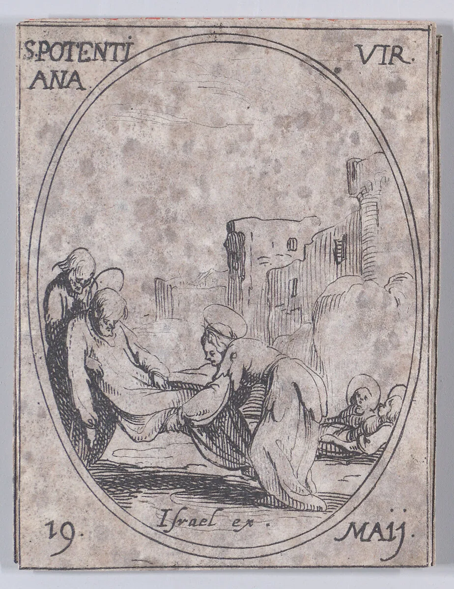 Ste. Potentienne, vierge (St. Pudentiana, Virgin), May 19th, from "Les Images De Tous Les Saincts et Saintes de L'Année" (Images of All of the Saints and Religious Events of the Year) — Jacques Callot|Israël Henriet