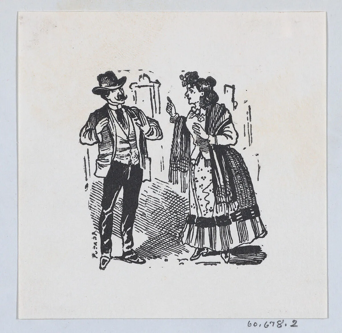A woman wagging her finger at a man with his hands raised — José Sanchez|José Guadalupe Posada