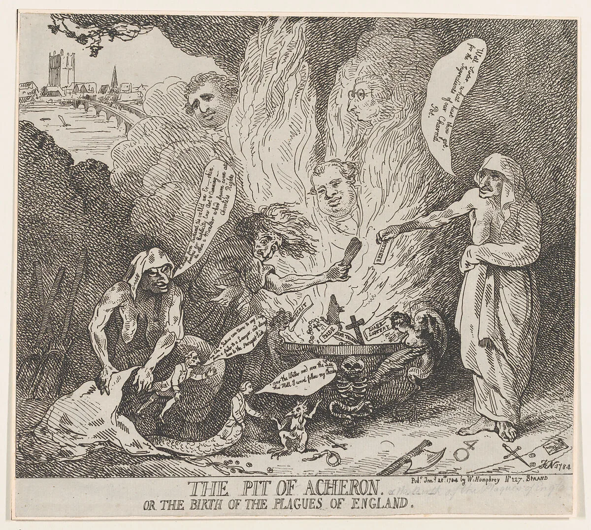 The Pit of Acheron or The Birth of the Plagues of England — Thomas Rowlandson|Charles James Fox|William Humphrey