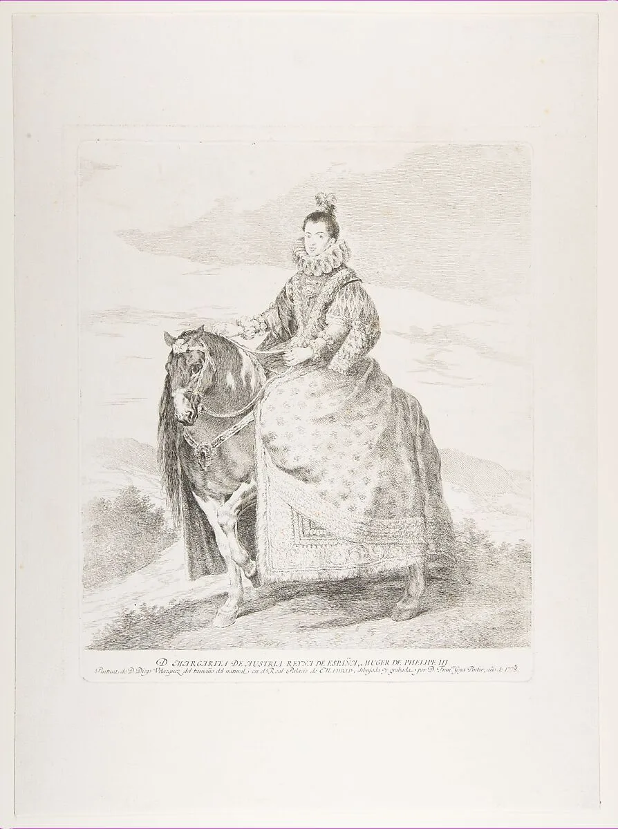 Margaret of Austria on horseback, after Velázquez — Velázquez (Diego Rodríguez de Silva y Velázquez)|Margaret of Austria, Queen of Spain|Goya (Francisco de Goya y Lucientes)