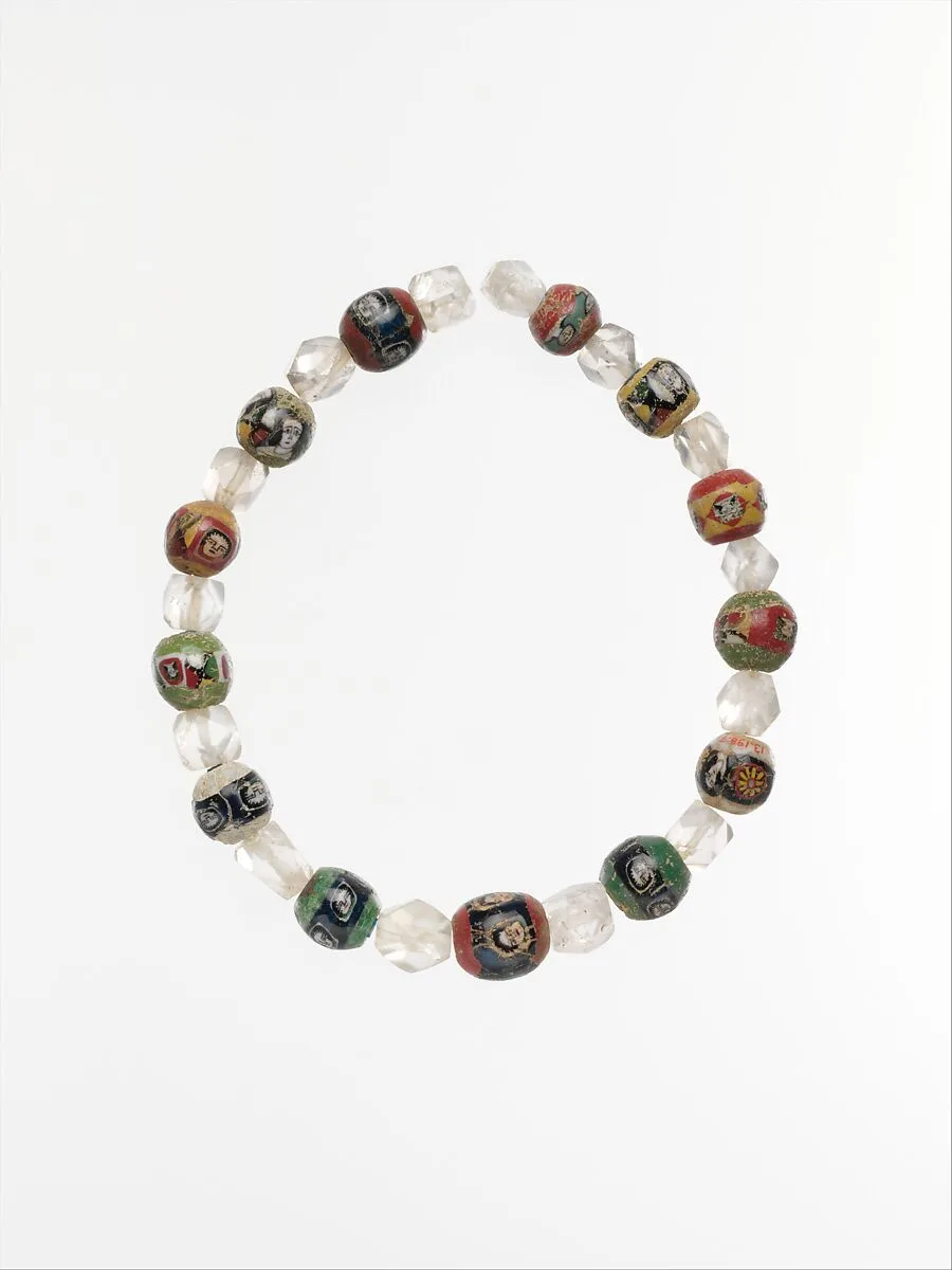 Glass mosaic and rock crystal beads — Unknown