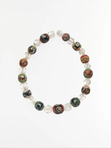 Glass mosaic and rock crystal beads