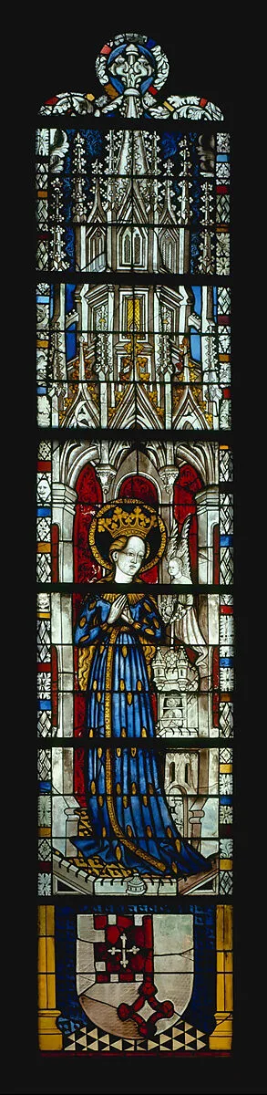 The Virgin in a Blue Robe Decorated with Images of Wheat, with the Arms of the Bishop of Liège below (from a series with The Virgin Mary and Five Standing Saints) — Unknown
