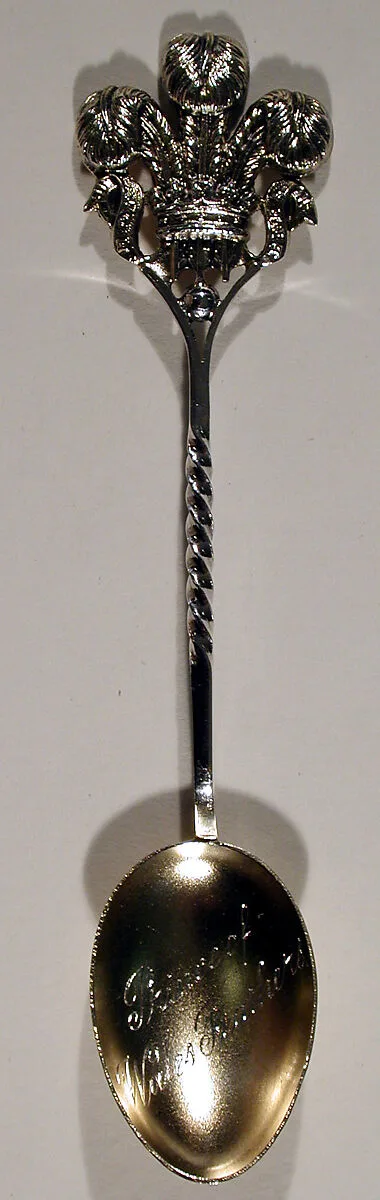 Souvenir spoon with finial in form of Prince of Wales feathers — Saunders & Shepherd