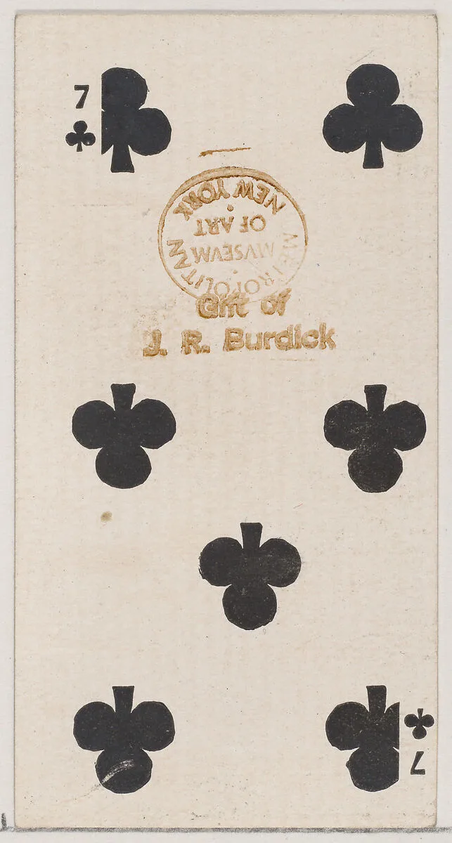 Seven Clubs (black), from the Playing Cards series (N84) for Duke brand cigarettes — W. Duke, Sons & Co.