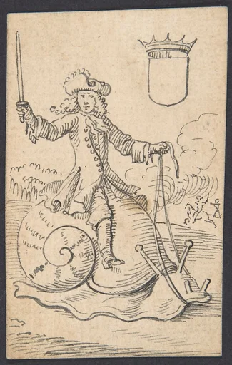 Shield King: A Man Astride a Snail