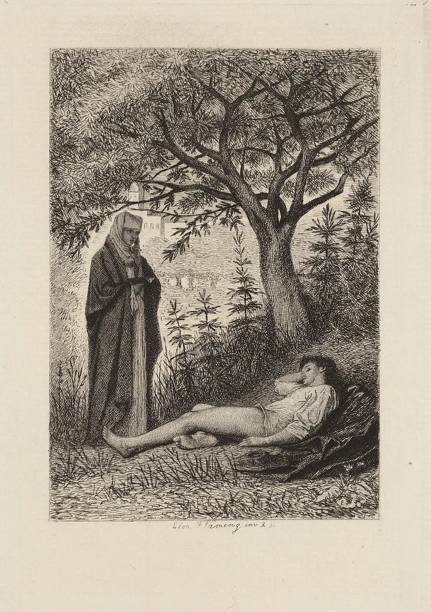 Le Jardinier du Couvent, plate 3 from "The Decameron" — Léopold Flameng|Giovanni Boccaccio
